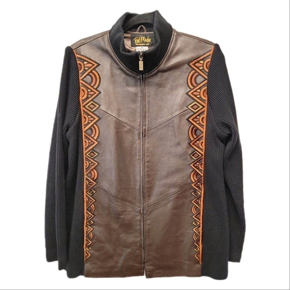 Vintage Wearable Art by Bob Mackie Leather Embroidered Jacket